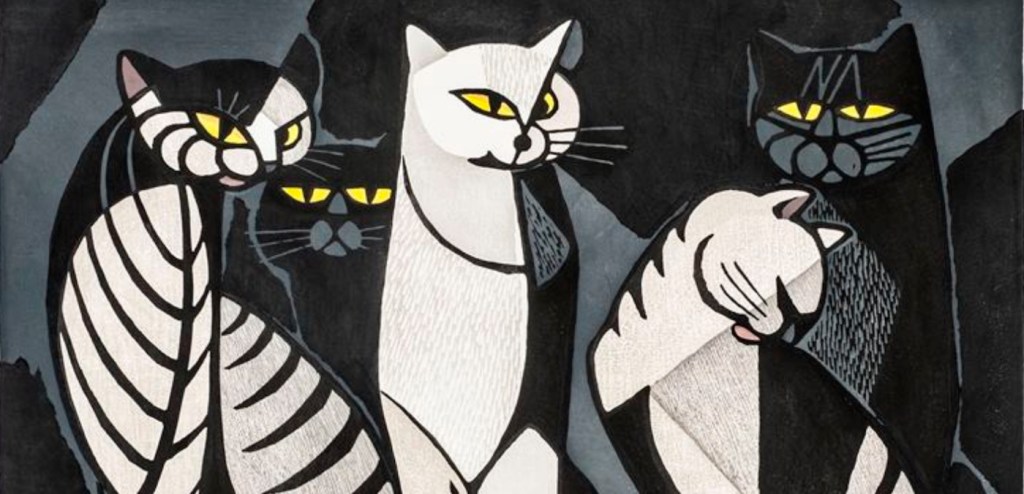 cubist style illustration of cats 