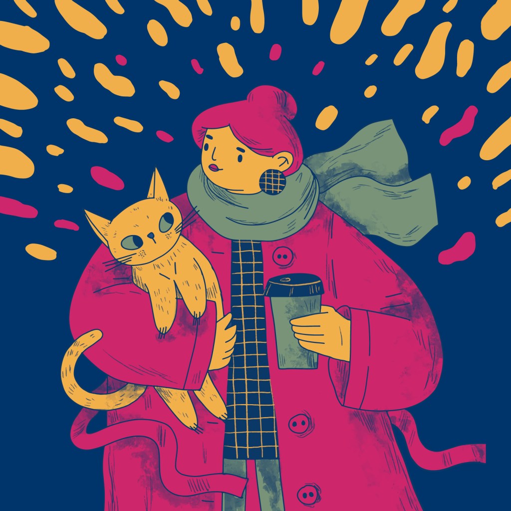 lady with cat and coffee