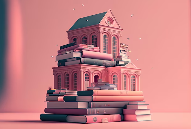 stack of books and houses