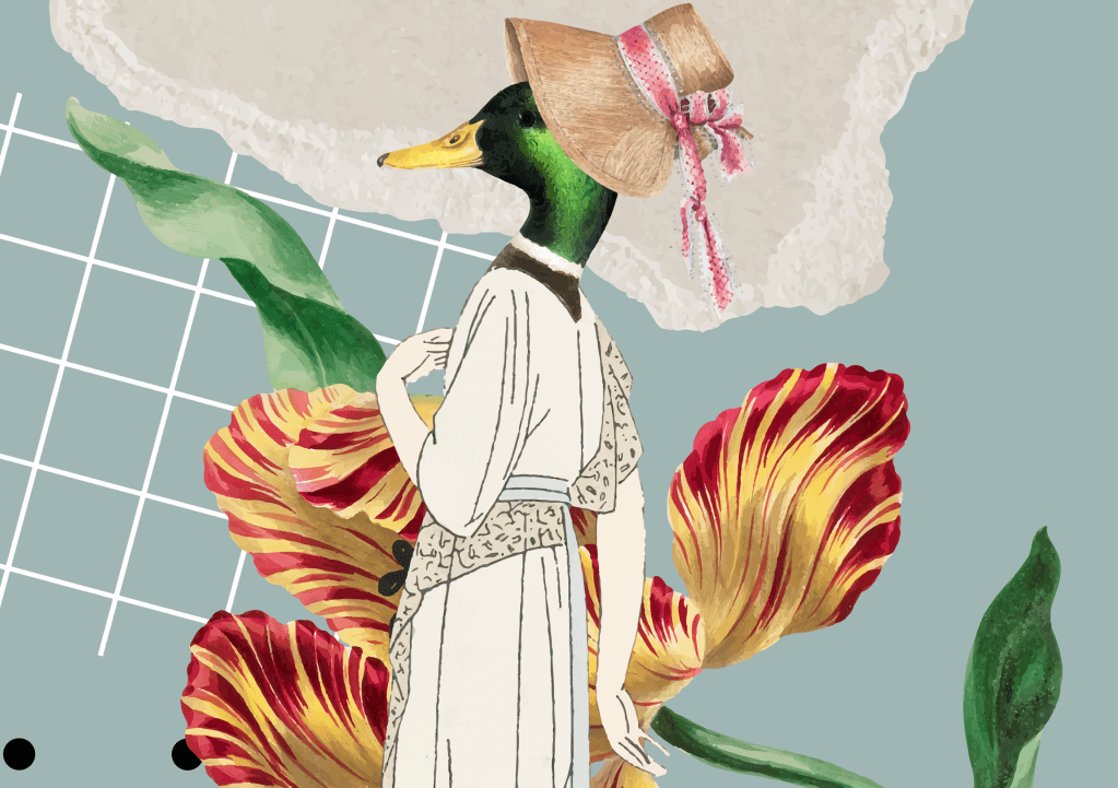 illustration of duck in women's clothes